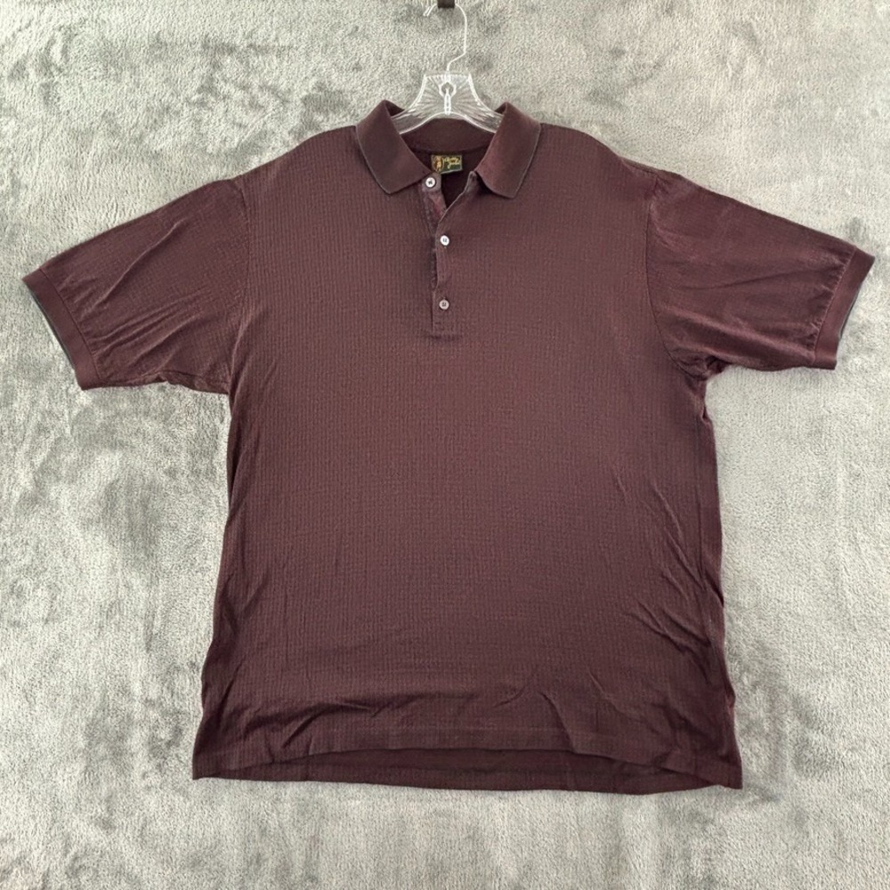 Bobby Jones Golf Polo Mens L Red Houndstooth Italy‎ Short Sleeve Shirt Vintage
